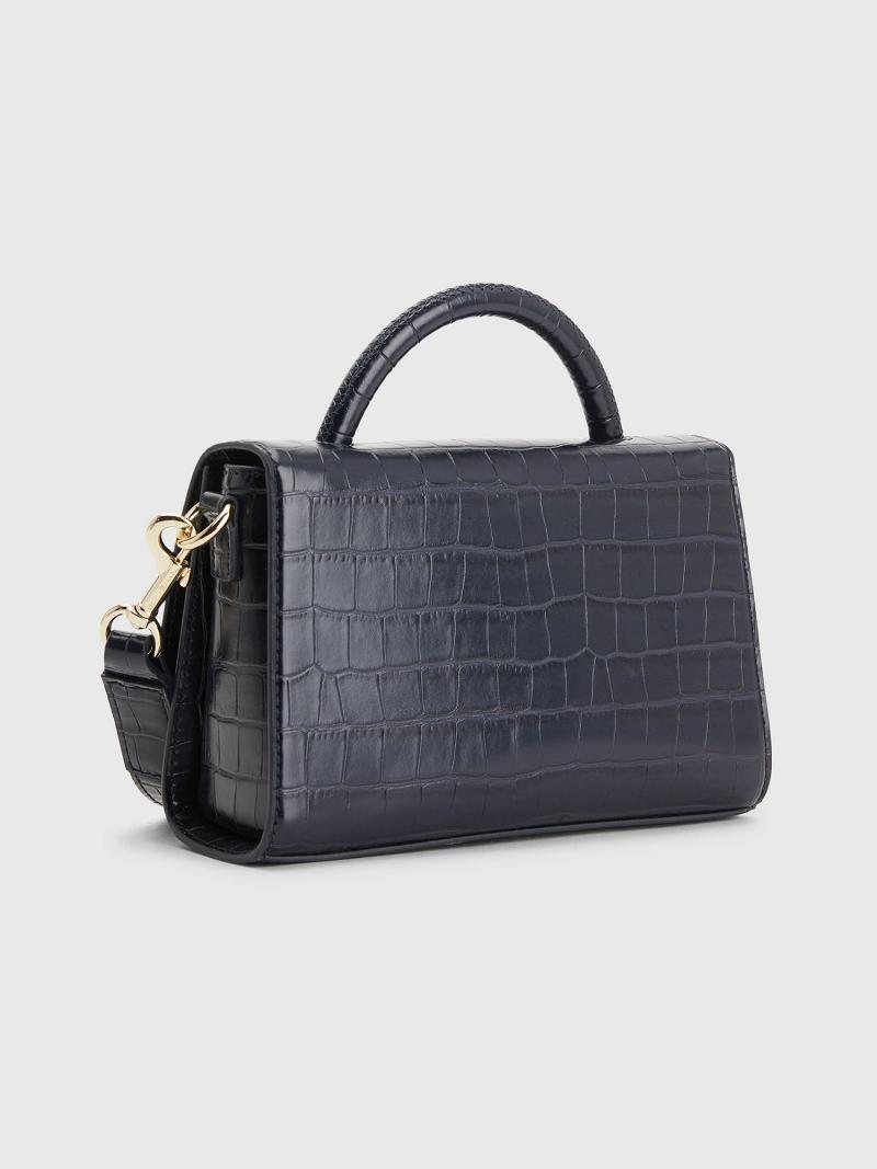 Női Tommy Hilfiger Signature Croc Crossbody Táska Sötétkék | HU 646JPQ